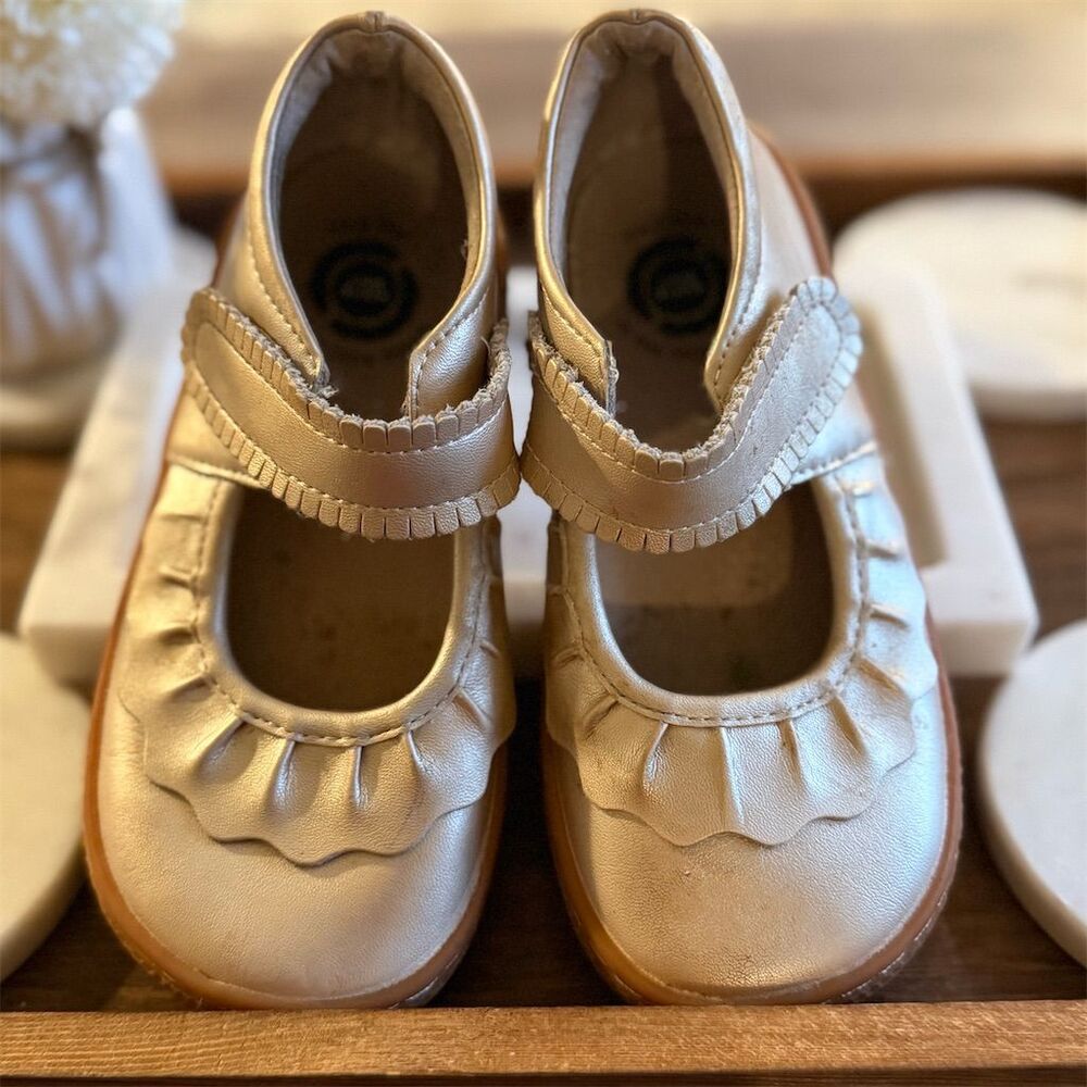 Livie & Luca Girls Gold Ruche Mary Jane Shoes Size 11 Casual Flats